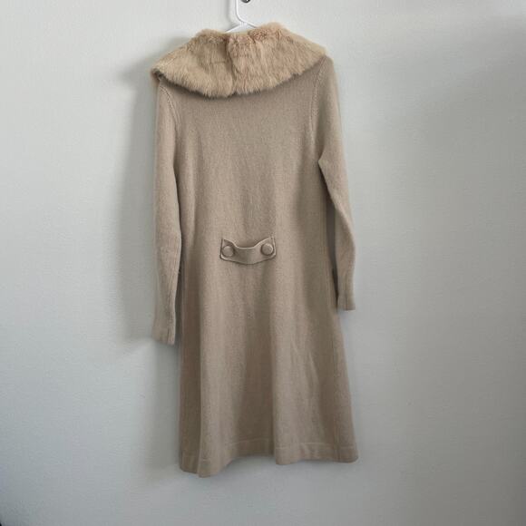 Vintage Y2K Arden B Sweater Maxi Duster Beige Cardigan Rabbit Fur Knit Preppy L - Picture 2 of 7